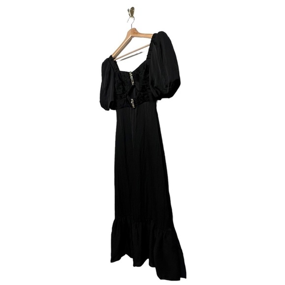 NWT SANDRO Falbala Rhinestone Embellished Cutout Midi Dress Black 0 - Picture 10 of 15